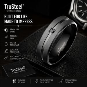 316L stainless steel black with a cubic zirconia tarnish resistant ring size 13